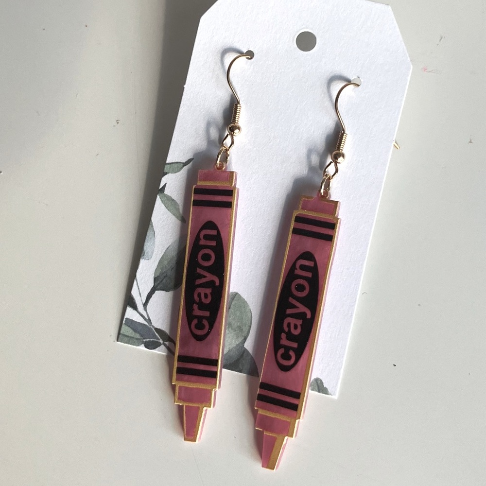 Pink crayon earrings!